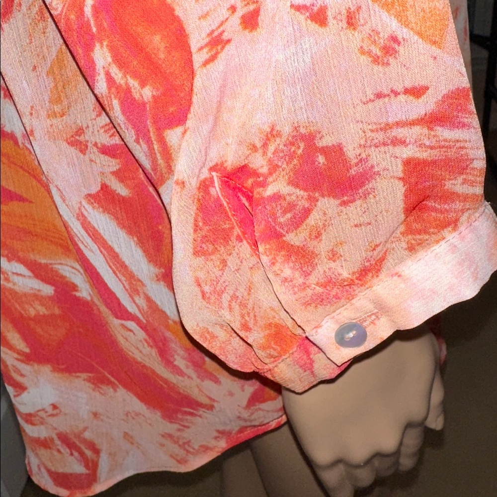 Rose & Olive Pink and Orange Patterned Blouse Size 3X. - Picture 5 of 14